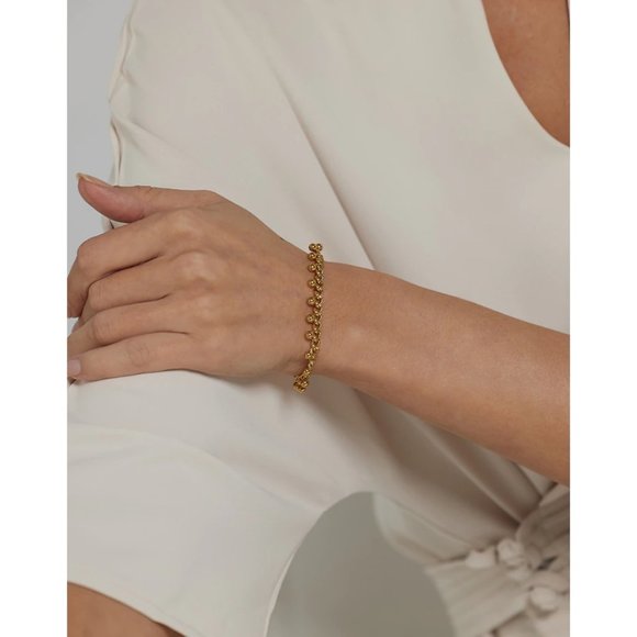 18k Gold Double Chain Bracelet with Dangling Beads - Picture 6 of 9